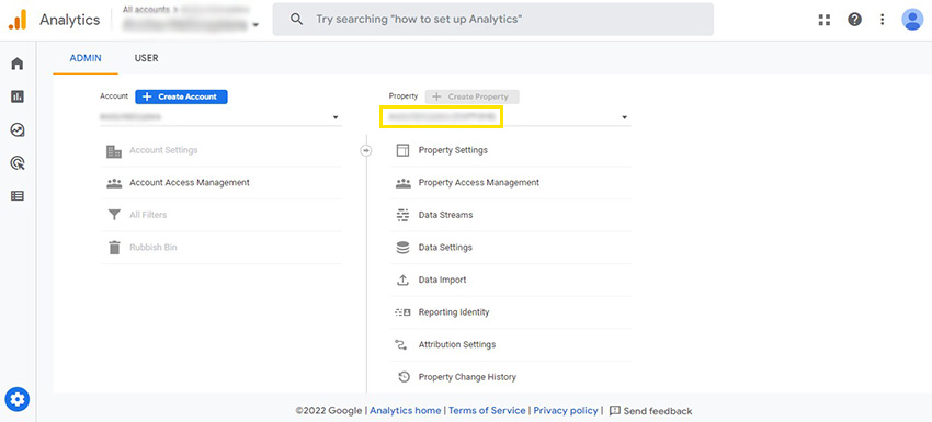 how to add a new user to Google Analytics - Step 3 - the admin screen