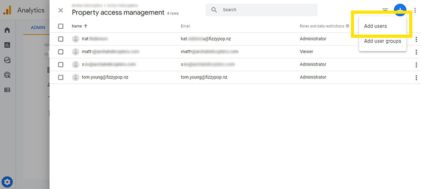 how to add a new user to Google Analytics - Step 6 - Add user