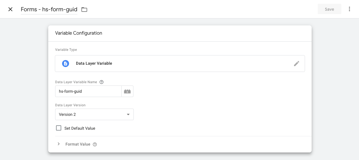 Create a data layer variable to read the HubSpot forms GUID