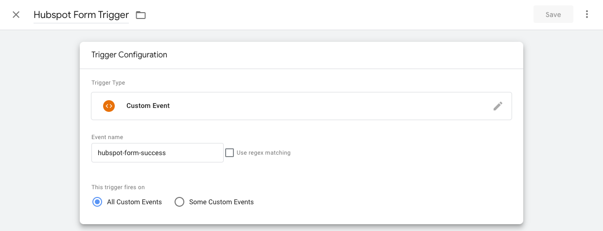 Create a custom event trigger on a successful HubSpot form trigger